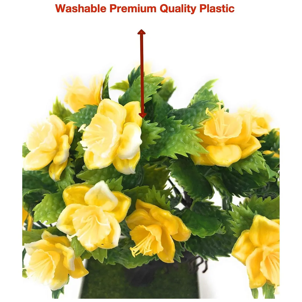 Bonsai Artificial Dwarf Tree ~ Artificial Plants with Pot and Grass Ideal for Home Décor. with Realistic Detailing Size 25 cm x 23 cm (Pot - 11cm x Breath 7cm) (Yellow) Premium