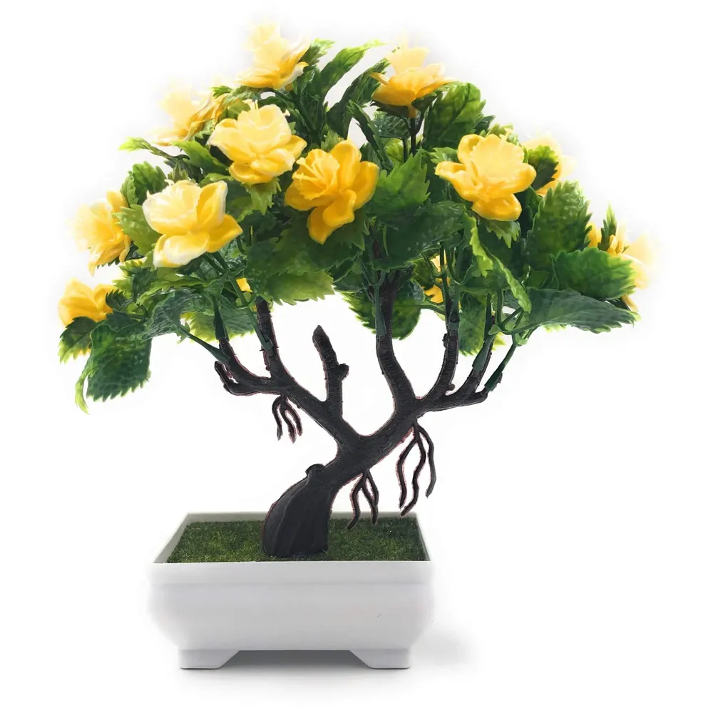 Bonsai Artificial Dwarf Tree ~ Artificial Plants with Pot and Grass Ideal for Home Décor. with Realistic Detailing Size 25 cm x 23 cm (Pot - 11cm x Breath 7cm) (Yellow) - 3
