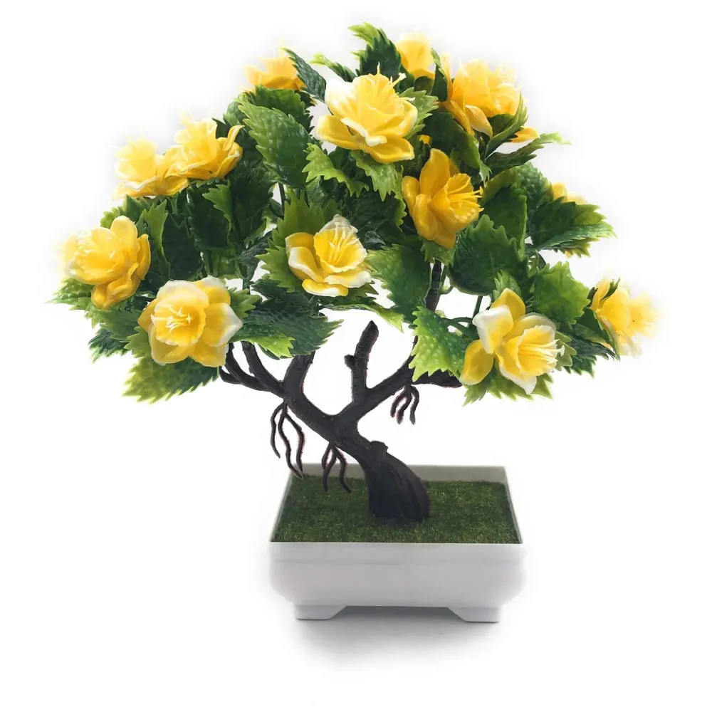 Bonsai Artificial Dwarf Tree ~ Artificial Plants with Pot and Grass Ideal for Home Décor. with Realistic Detailing Size 25 cm x 23 cm (Pot - 11cm x Breath 7cm) (Yellow) - 4
