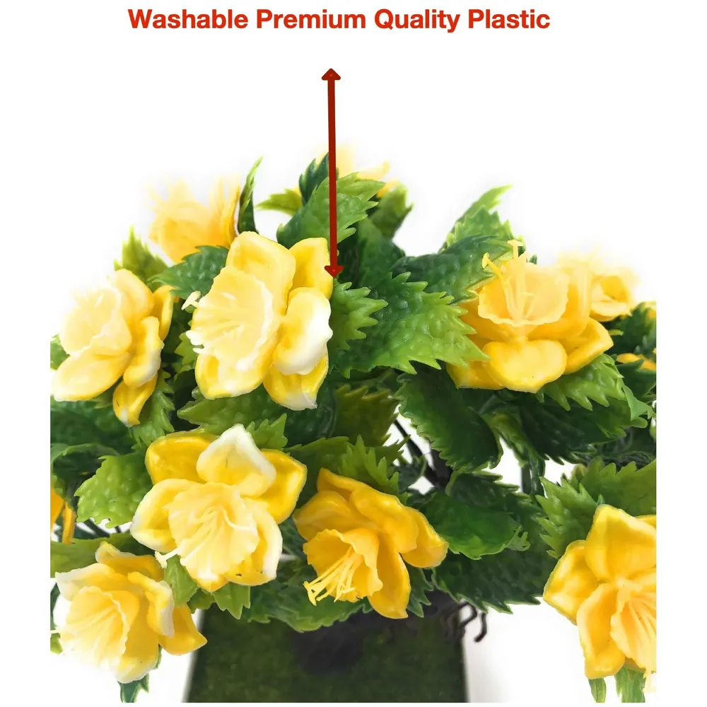 Bonsai Artificial Dwarf Tree ~ Artificial Plants with Pot and Grass Ideal for Home Décor. with Realistic Detailing Size 25 cm x 23 cm (Pot - 11cm x Breath 7cm) (Yellow) - 6