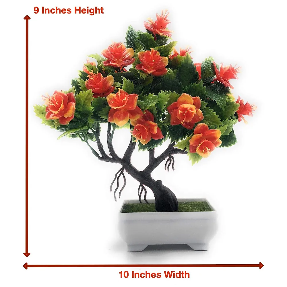 Bonsai Artificial Dwarf Tree ~ Artificial Plants with Pot and Grass Ideal for Home Décor. with Realistic Detailing Size 25 cm x 23 cm (Pot - 11cm x Breath 7cm) (Orange) Premium