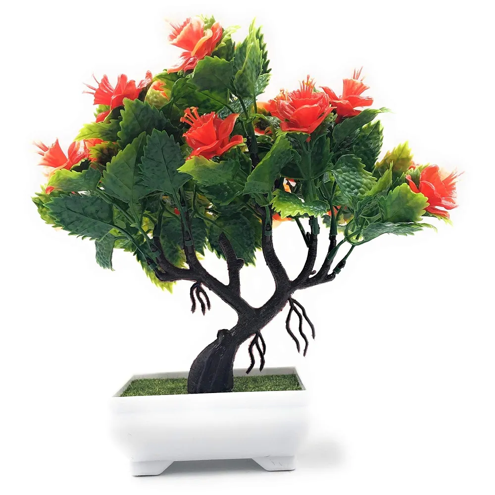 Bonsai Artificial Dwarf Tree ~ Artificial Plants with Pot and Grass Ideal for Home Décor. with Realistic Detailing Size 25 cm x 23 cm (Pot - 11cm x Breath 7cm) (Orange) Premium