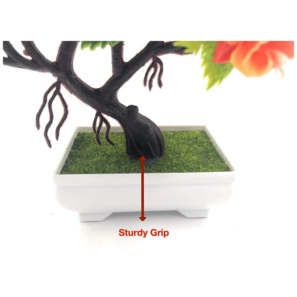 Bonsai Artificial Dwarf Tree ~ Artificial Plants with Pot and Grass Ideal for Home Décor. with Realistic Detailing Size 25 cm x 23 cm (Pot - 11cm x Breath 7cm) (Orange) Premium