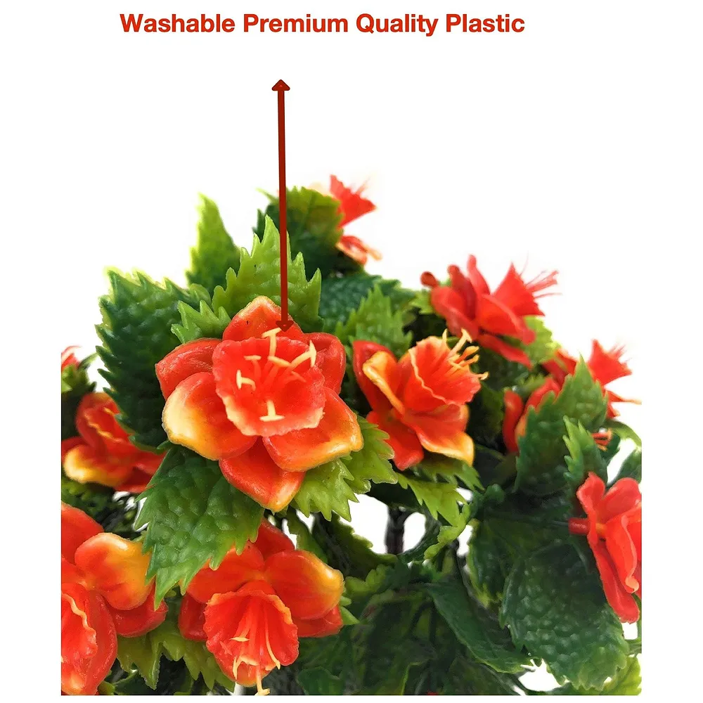 Bonsai Artificial Dwarf Tree ~ Artificial Plants with Pot and Grass Ideal for Home Décor. with Realistic Detailing Size 25 cm x 23 cm (Pot - 11cm x Breath 7cm) (Orange) Premium