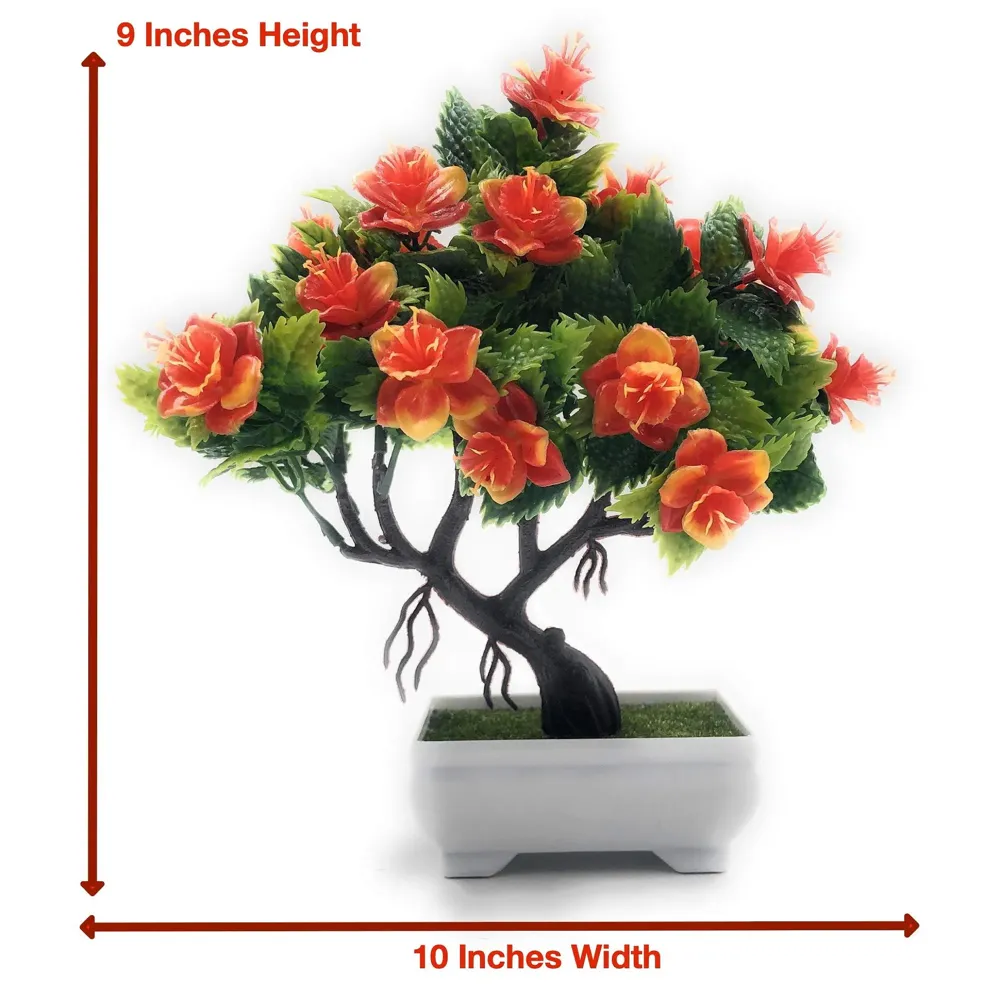 Bonsai Artificial Dwarf Tree ~ Artificial Plants with Pot and Grass Ideal for Home Décor. with Realistic Detailing Size 25 cm x 23 cm (Pot - 11cm x Breath 7cm) (Orange) - 2