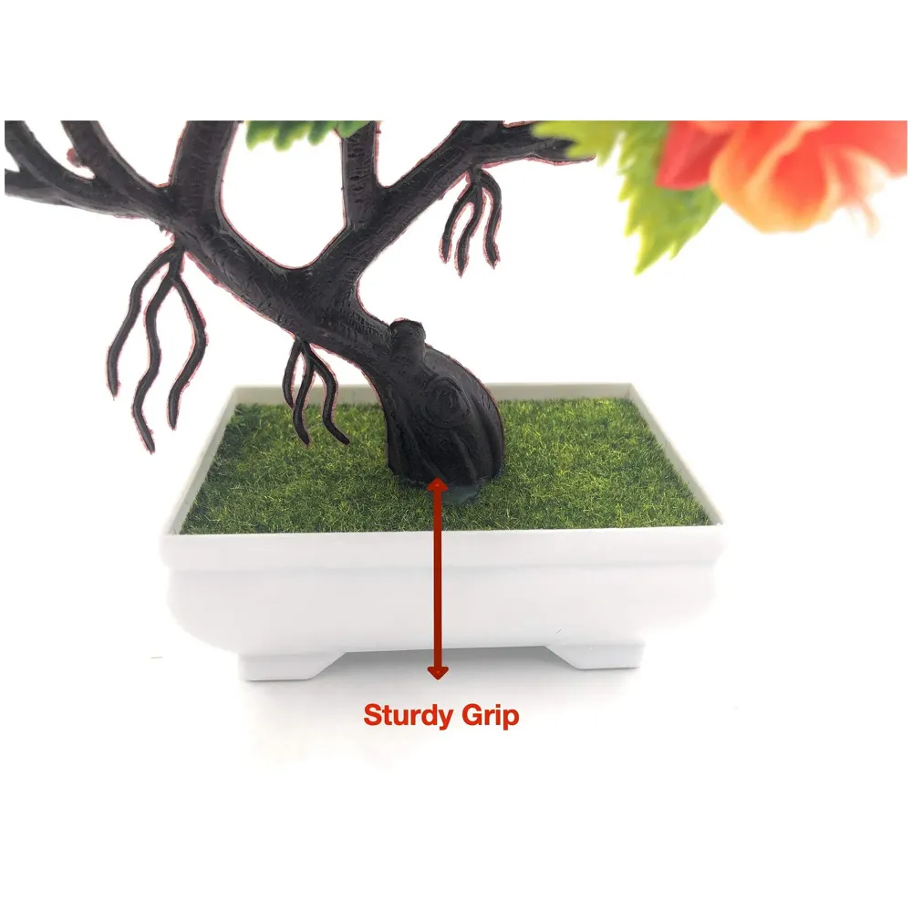 Bonsai Artificial Dwarf Tree ~ Artificial Plants with Pot and Grass Ideal for Home Décor. with Realistic Detailing Size 25 cm x 23 cm (Pot - 11cm x Breath 7cm) (Orange) - 5