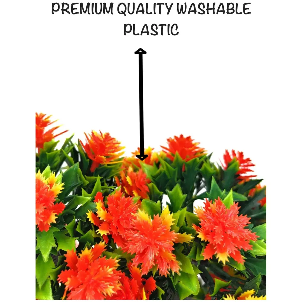 Bonsai Artificial Dwarf Tree with Pot and Grass with Realistic Detailing for Home Decor, 23 x 20 cms (Pots 11 x Breath 7 cm, Orange)