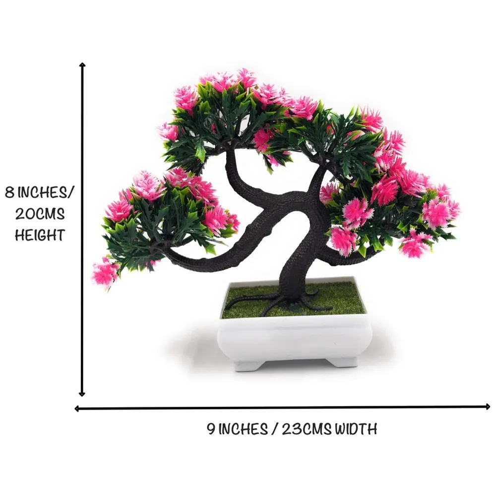 Bonsai Artificial Dwarf Tree ~ Artificial Plants with Pot and Grass Ideal for Home Décor. with Realistic Detailing Size Size - 23cm x 20cm (Pot - 11cm x Breath 7cm) (Pink)