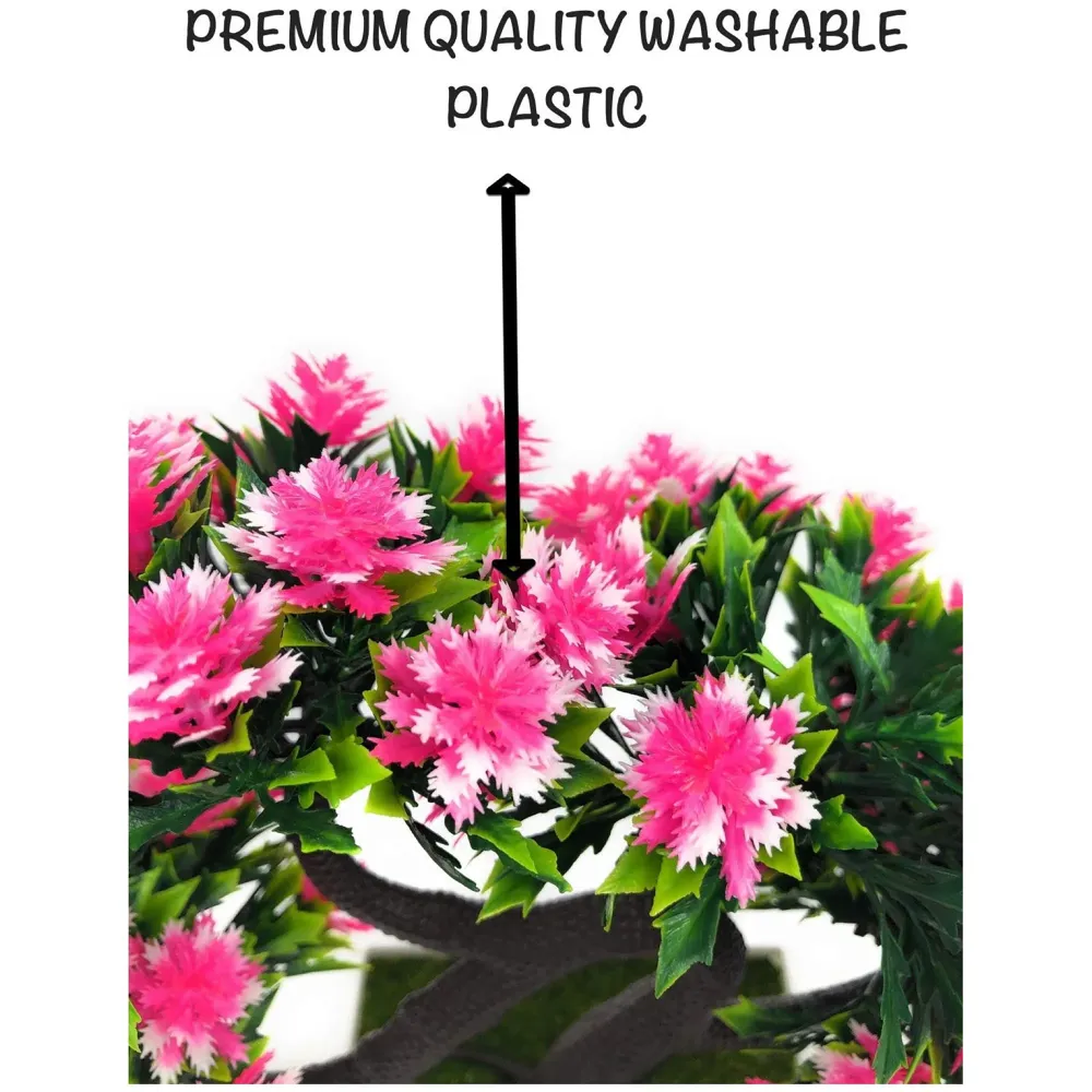 Bonsai Artificial Dwarf Tree ~ Artificial Plants with Pot and Grass Ideal for Home Décor. with Realistic Detailing Size Size - 23cm x 20cm (Pot - 11cm x Breath 7cm) (Pink)