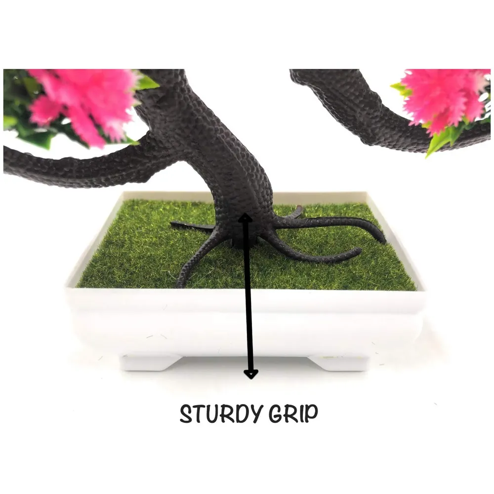 Bonsai Artificial Dwarf Tree ~ Artificial Plants with Pot and Grass Ideal for Home Décor. with Realistic Detailing Size Size - 23cm x 20cm (Pot - 11cm x Breath 7cm) (Pink)