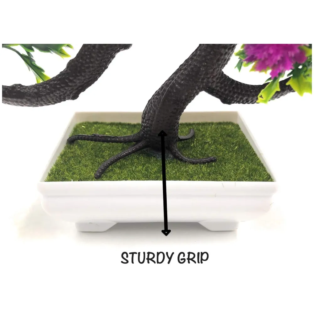 Bonsai Artificial Dwarf Tree with Pot, Grass and Realistic Detailing (23x20 cm, Pot 11x 7 cm, Purple)