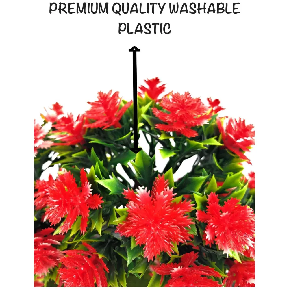 Bonsai Artificial Dwarf Tree Artificial Plants with Pot and Grass for Home Decor with Realistic Detailing Size (23 x 20 cm, Pot -11 x Breath 7 cm, Red)