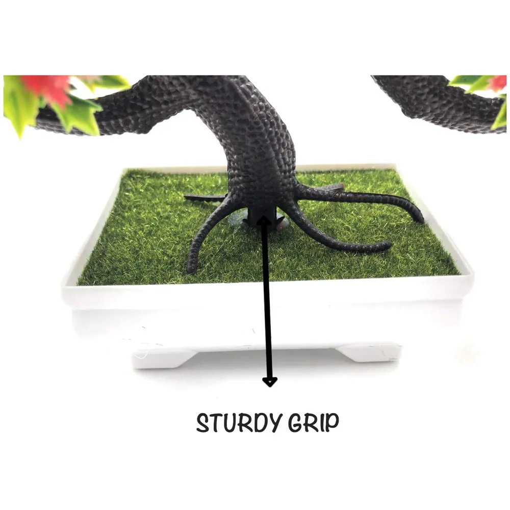 Bonsai Artificial Dwarf Tree Artificial Plants with Pot and Grass for Home Decor with Realistic Detailing Size (23 x 20 cm, Pot -11 x Breath 7 cm, Red)