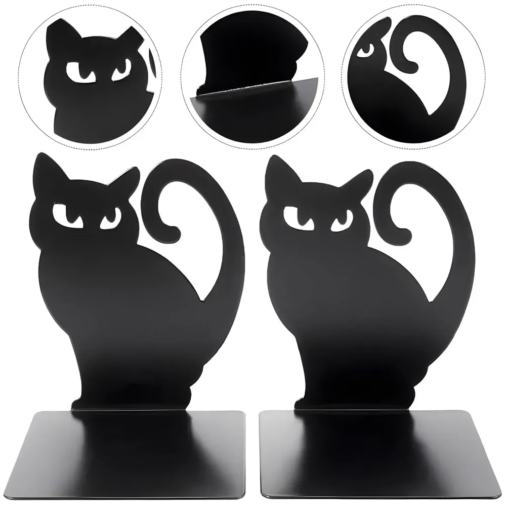 Cat Bookends – Stylish & Durable Metal Book Holder, Book Holder for Shelves, Decor for Home, Office, Library, Study Room, Elegant Cat-Themed Desk Organizer.