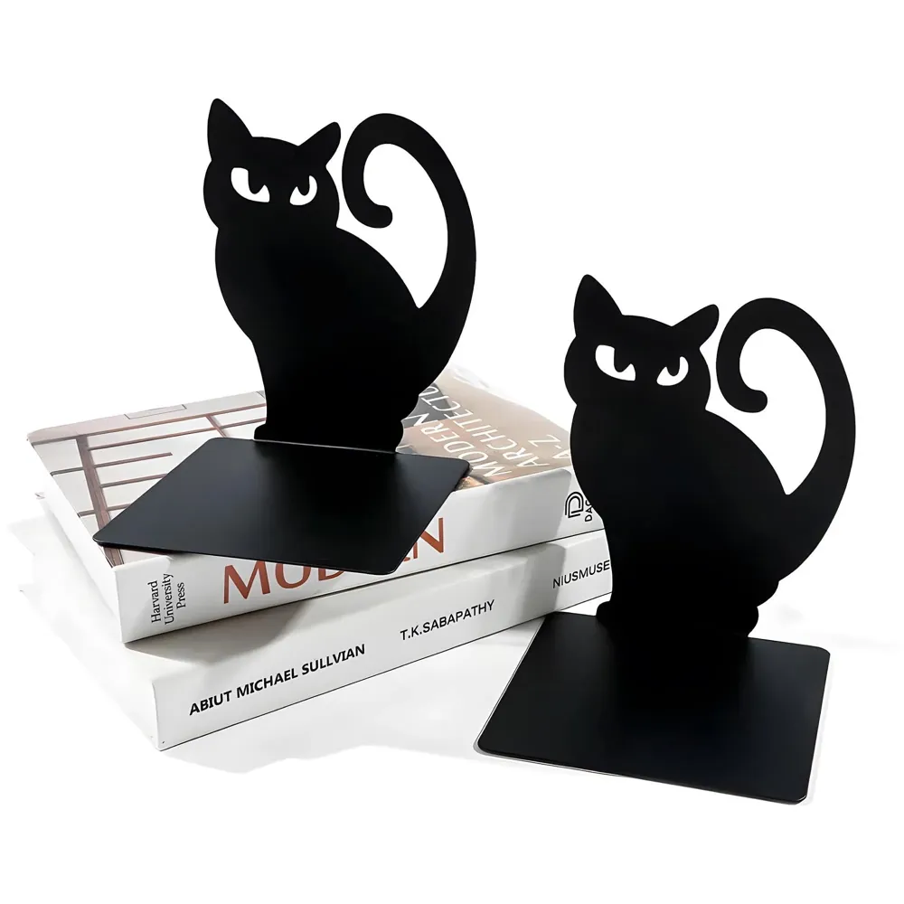 Cat Bookends – Stylish & Durable Metal Book Holder, Book Holder for Shelves, Decor for Home, Office, Library, Study Room, Elegant Cat-Themed Desk Organizer.