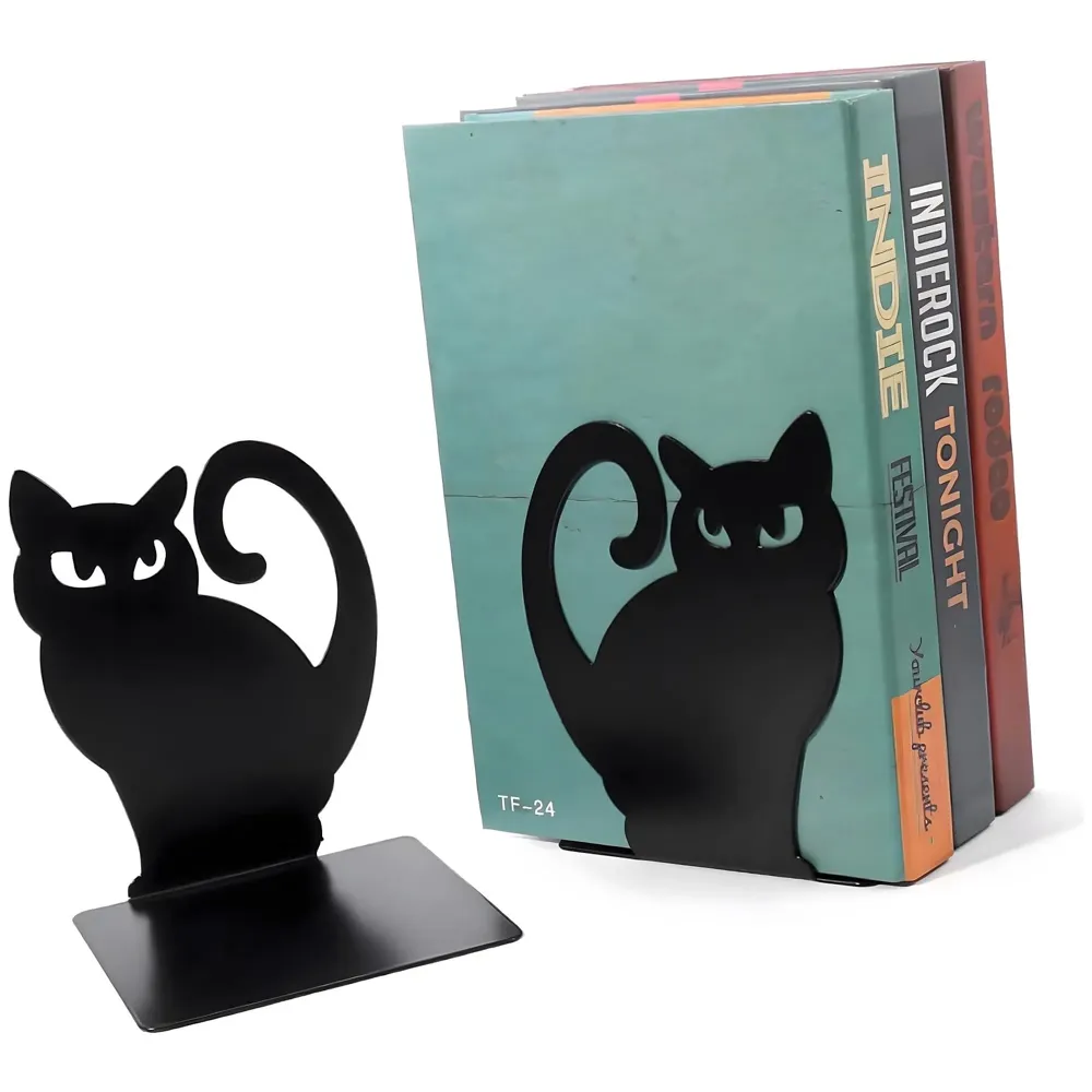 Cat Bookends – Stylish & Durable Metal Book Holder, Book Holder for Shelves, Decor for Home, Office, Library, Study Room, Elegant Cat-Themed Desk Organizer.