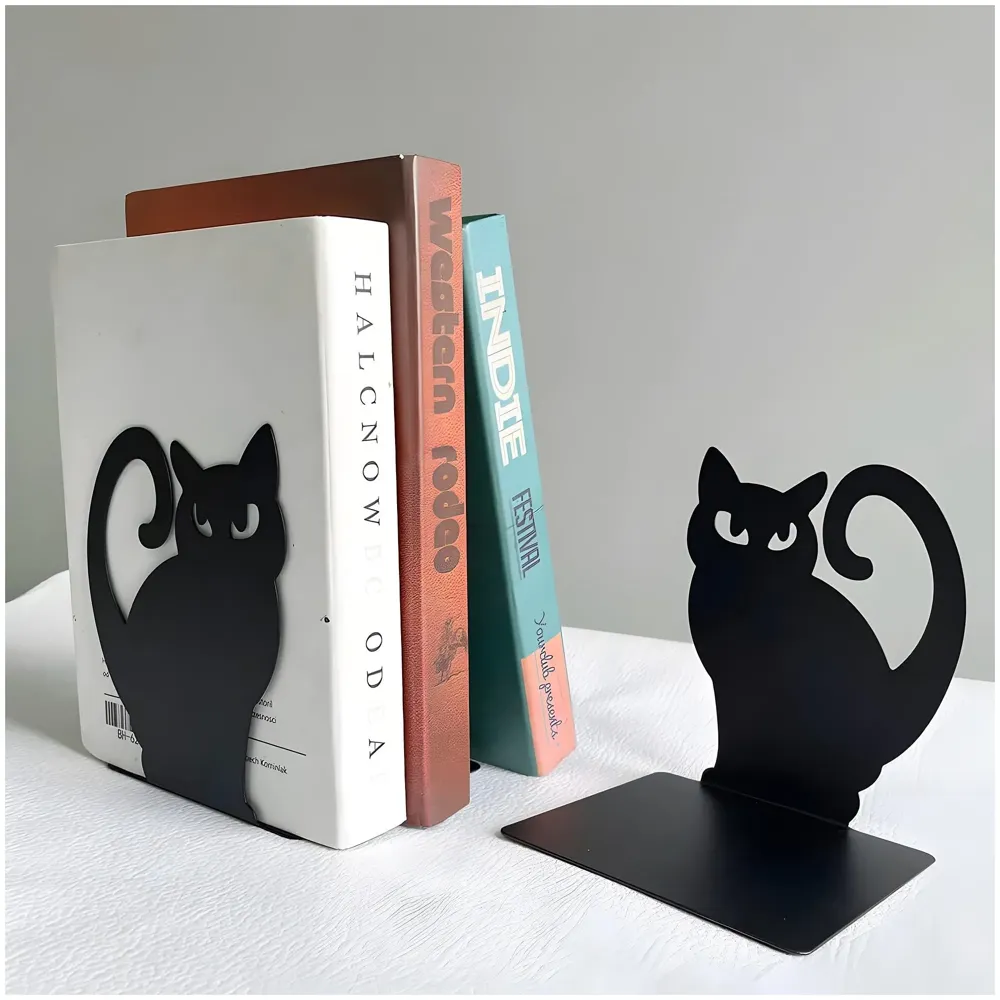 Cat Bookends – Stylish & Durable Metal Book Holder, Book Holder for Shelves, Decor for Home, Office, Library, Study Room, Elegant Cat-Themed Desk Organizer.