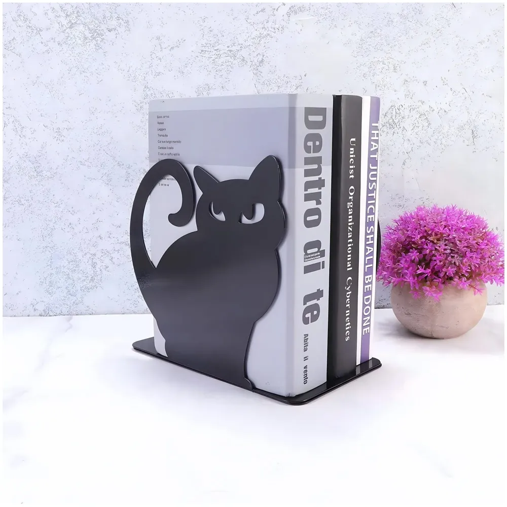 Cat Bookends – Stylish & Durable Metal Book Holder, Book Holder for Shelves, Decor for Home, Office, Library, Study Room, Elegant Cat-Themed Desk Organizer.