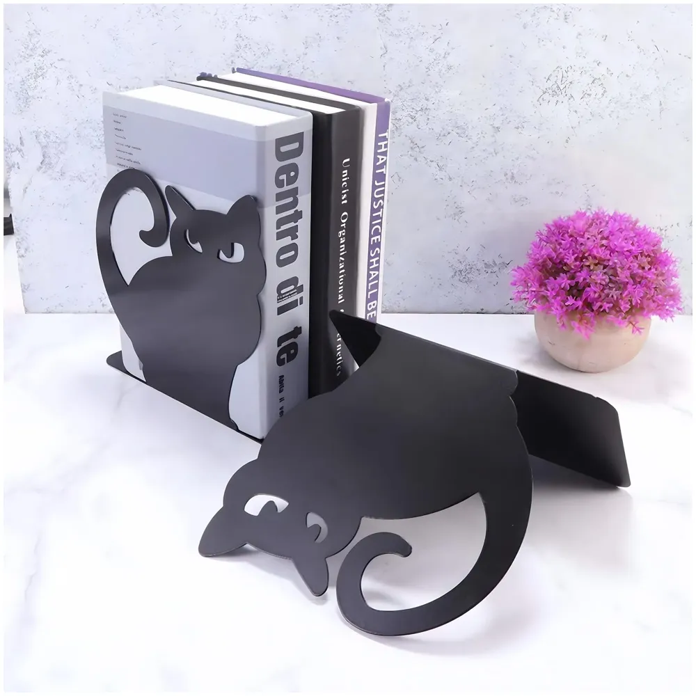 Cat Bookends – Stylish & Durable Metal Book Holder, Book Holder for Shelves, Decor for Home, Office, Library, Study Room, Elegant Cat-Themed Desk Organizer.