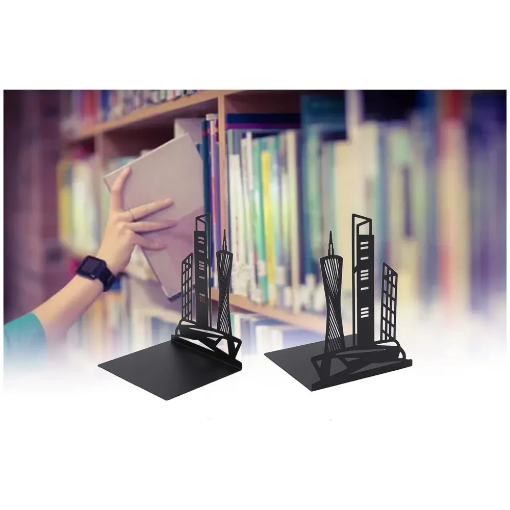 Skyline Bookends – Stylish & Durable Metal Book Holder, Book Holder for Shelves, Decor for Home, Office, Library, Study Room, Elegant Desk Organizer.