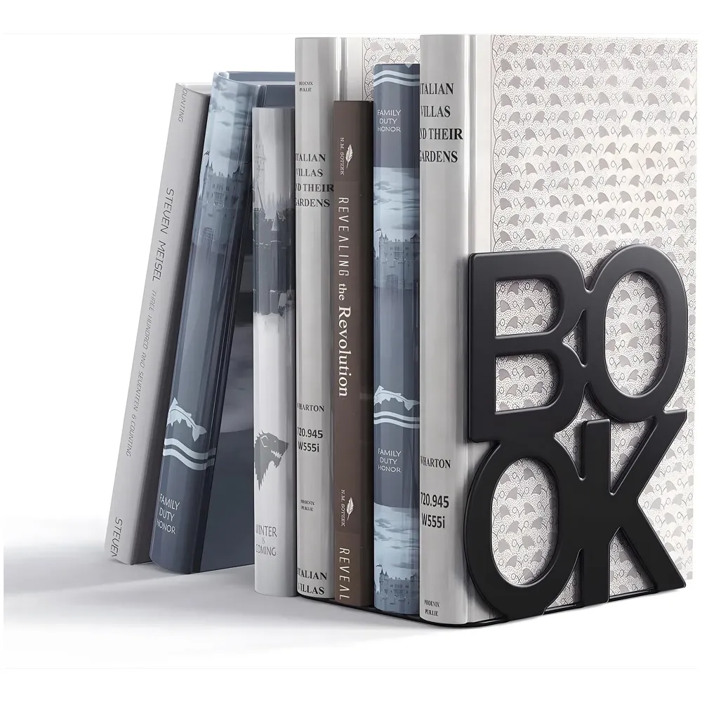 Book Bookends – Stylish & Durable Metal Book Holder, Book Holder for Shelves, Decor for Home, Office, Library, Study Room, Elegant Desk Organizer.