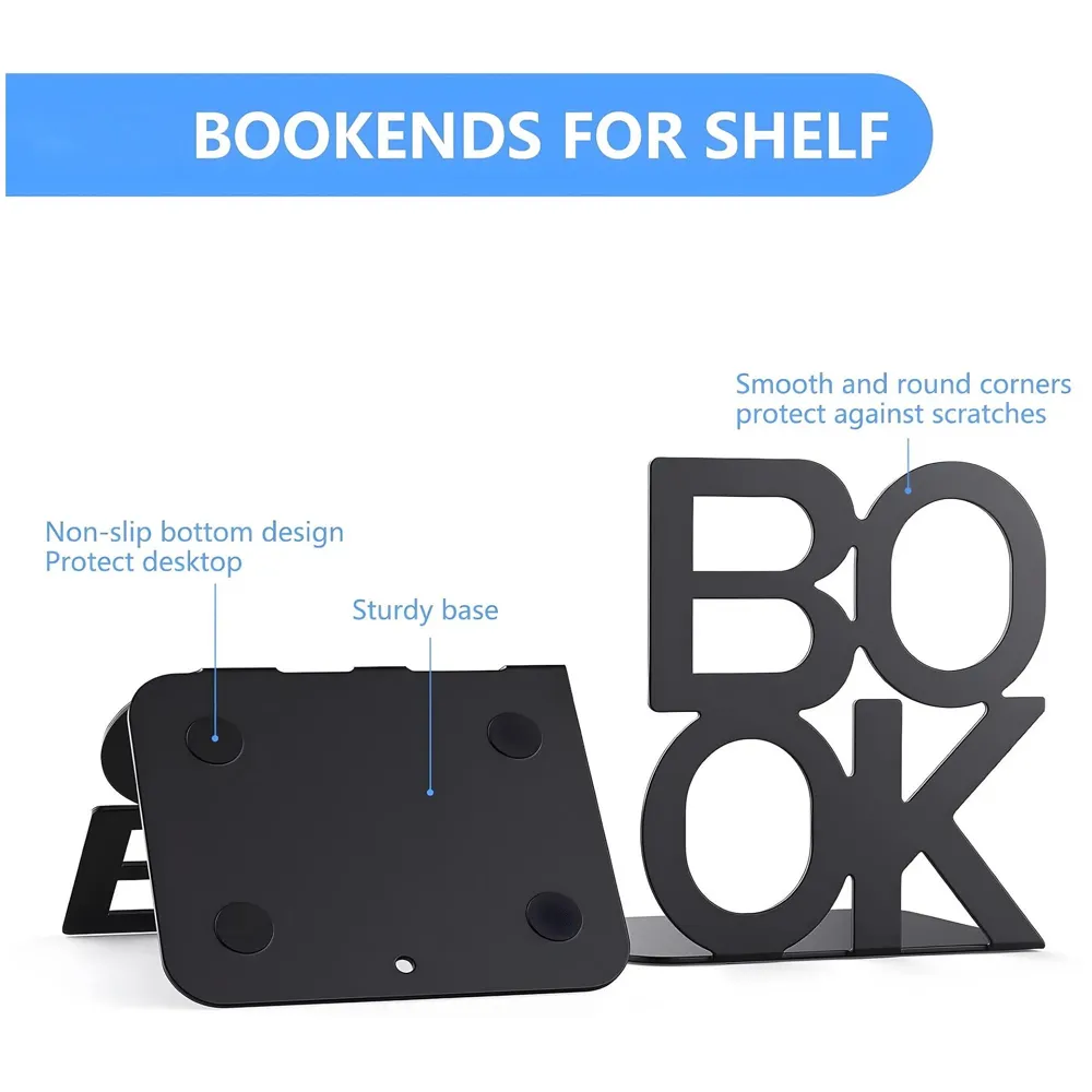 Book Bookends – Stylish & Durable Metal Book Holder, Book Holder for Shelves, Decor for Home, Office, Library, Study Room, Elegant Desk Organizer.