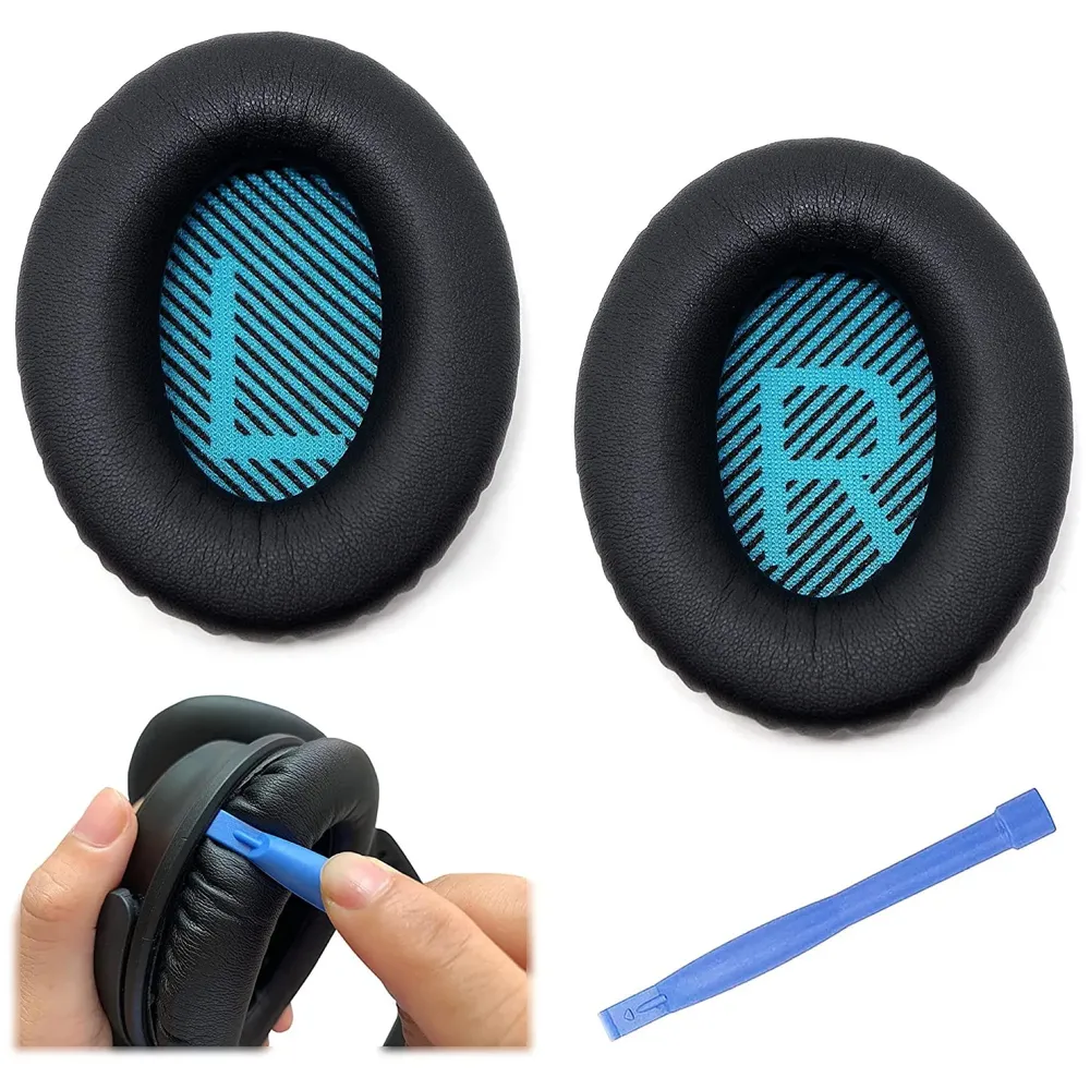 Bose Quiet Comfort 35 Replacement Ear Cushions Kit Soft Protein Leather Replacement Ear Pad for Bose QC 35 / QC 25/15 QC2 Black Blue