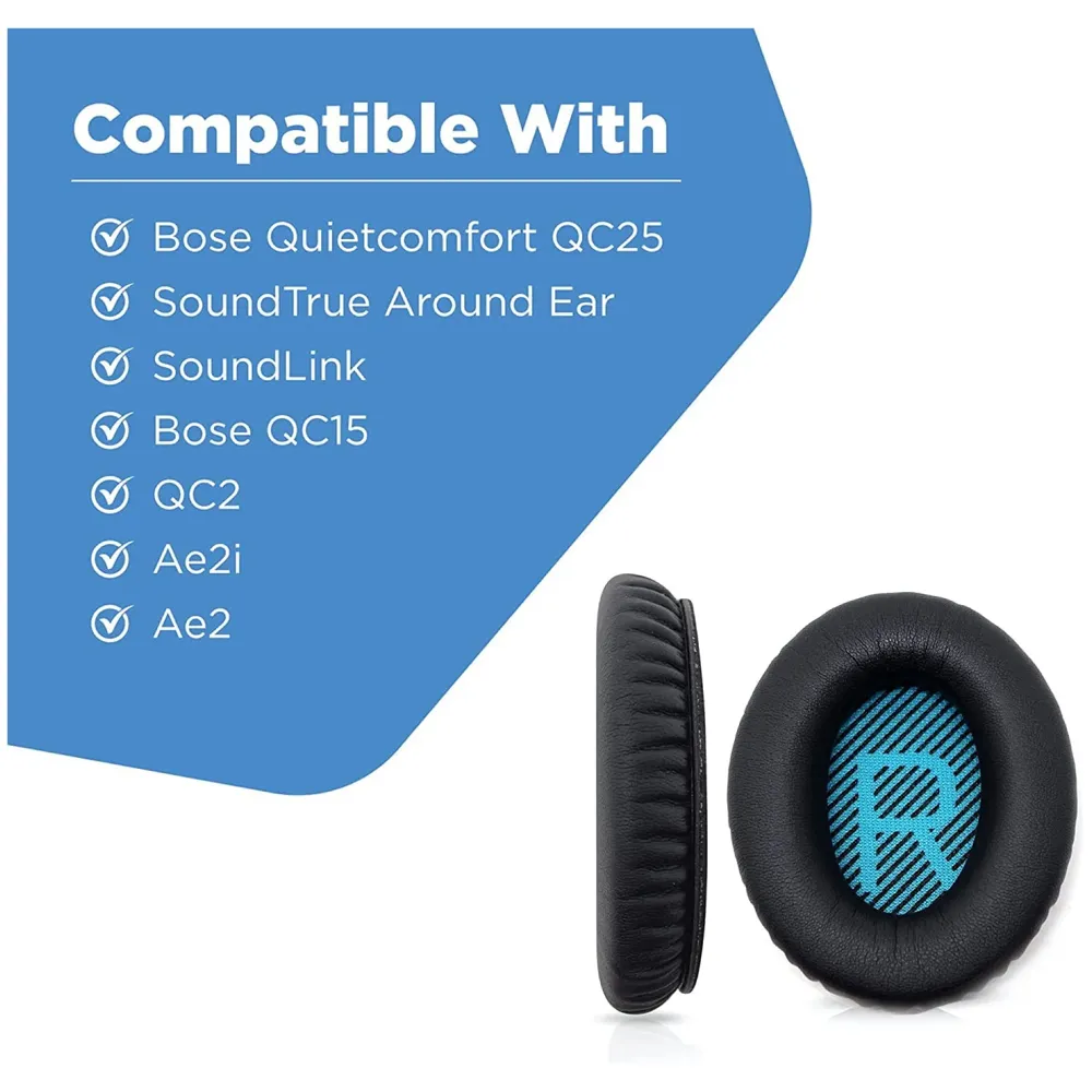 Bose Quiet Comfort 35 Replacement Ear Cushions Kit Soft Protein Leather Replacement Ear Pad for Bose QC 35 / QC 25/15 QC2 Black Blue