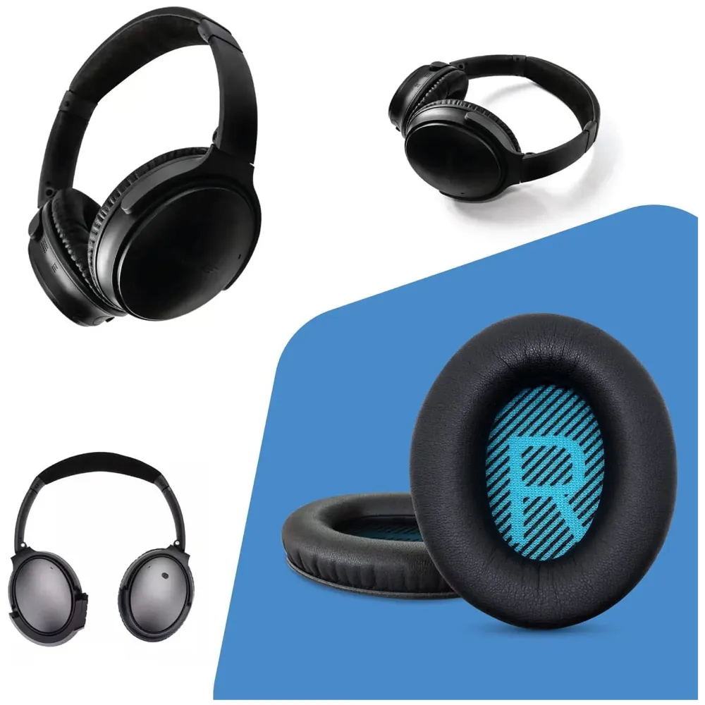 Bose Quiet Comfort 35 Replacement Ear Cushions Kit Soft Protein Leather Replacement Ear Pad for Bose QC 35 / QC 25/15 QC2 Black Blue