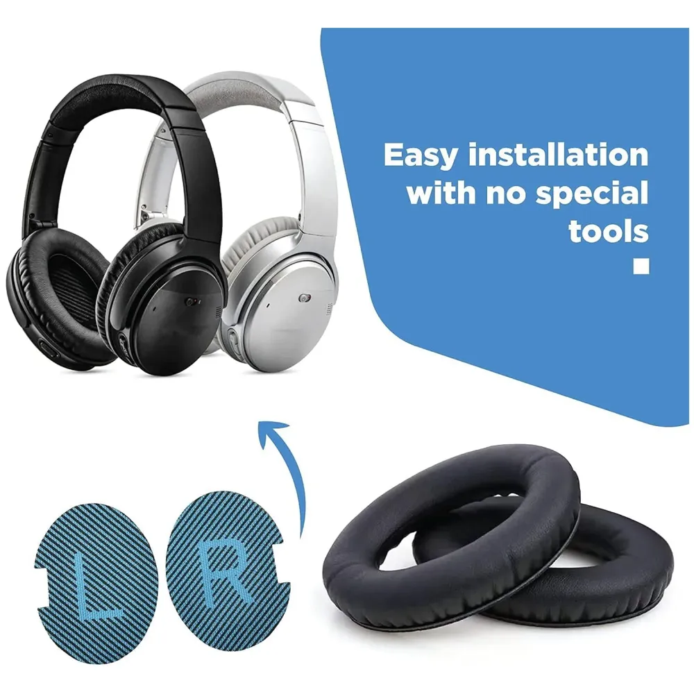 Bose Quiet Comfort 35 Replacement Ear Cushions Kit Soft Protein Leather Replacement Ear Pad for Bose QC 35 / QC 25/15 QC2 Black Blue