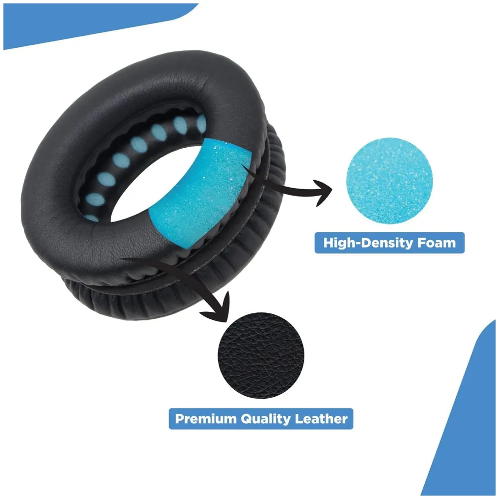 Bose Quiet Comfort 35 Replacement Ear Cushions Kit Soft Protein Leather Replacement Ear Pad for Bose QC 35 / QC 25/15 QC2 Black Blue