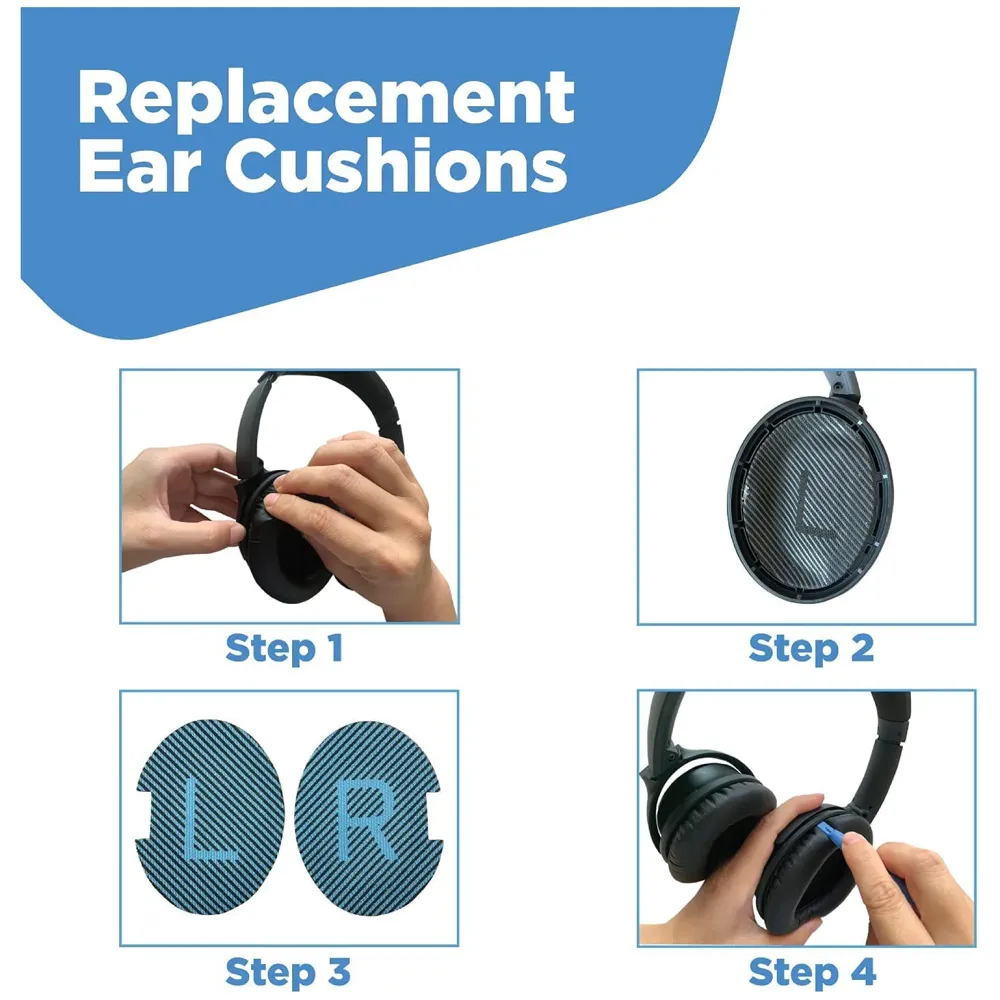 Bose Quiet Comfort 35 Replacement Ear Cushions Kit Soft Protein Leather Replacement Ear Pad for Bose QC 35 / QC 25/15 QC2 Black Blue