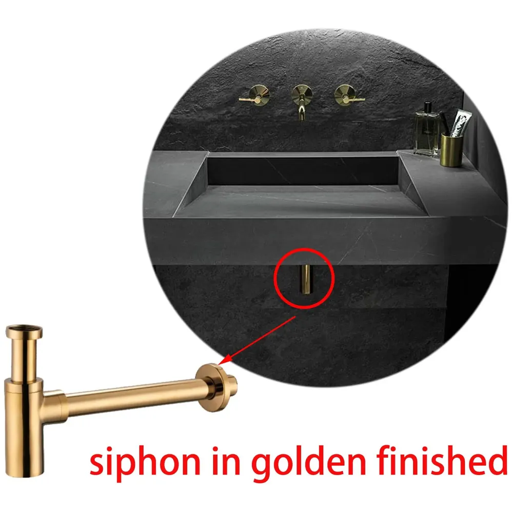 Gold Bottle Trap For Basin, Waste Pipe For Water Outlet Bathroom Sink Wash Basin Kitchen Golden Colour -300mm Pipe