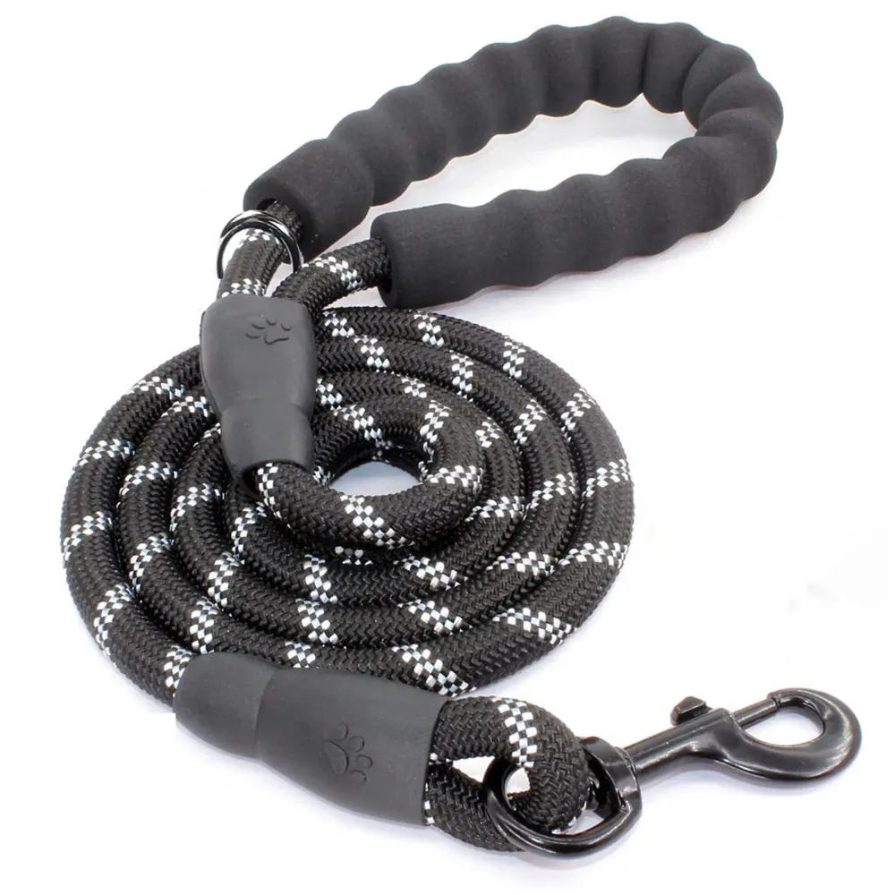 Braided 5 Ft, Strong Dog Leash with Comfortable Padded Handle and Highly Reflective Threads for Small Medium and Large Dogs. (Black)