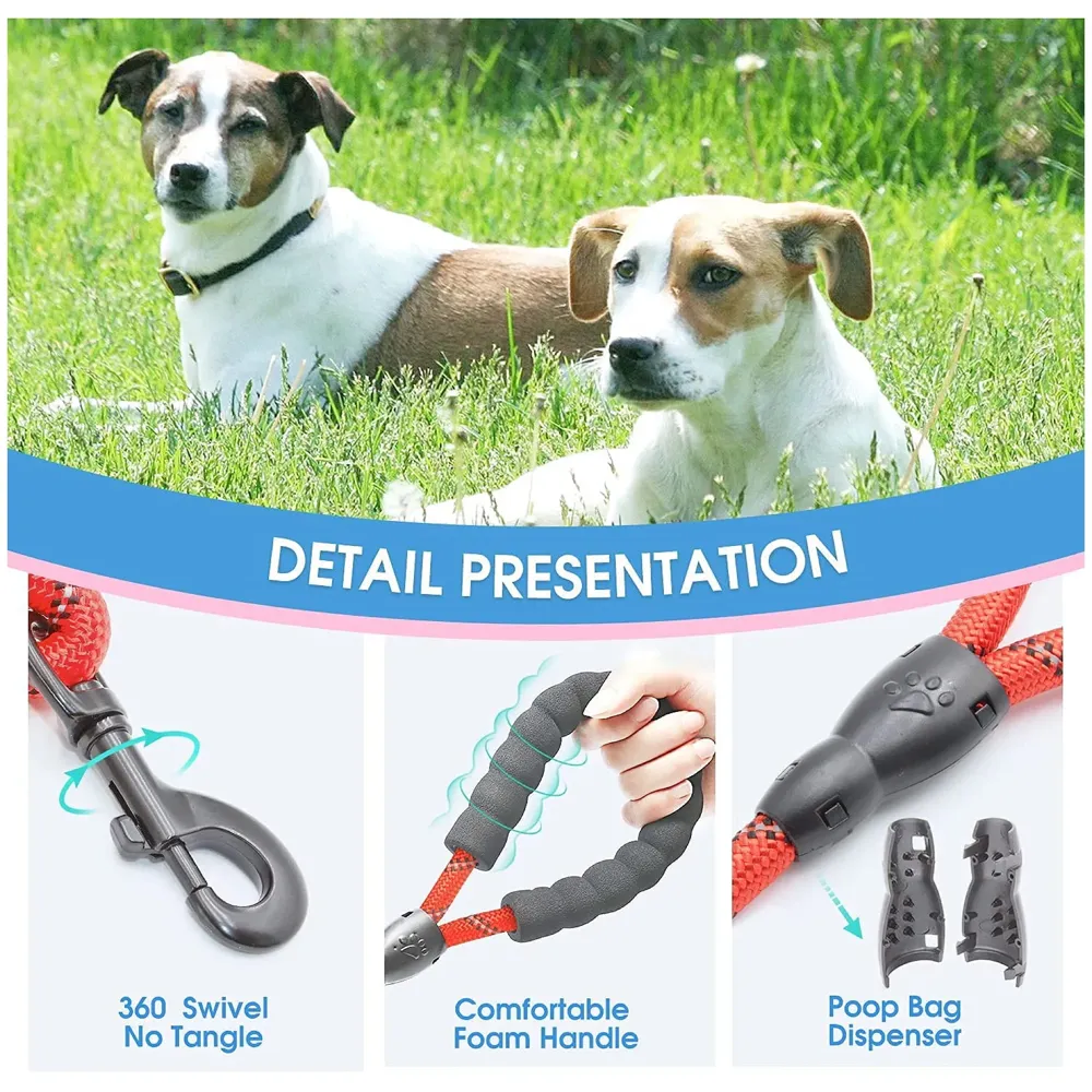 Braided 5 Ft, Strong Dog Leash with Comfortable Padded Handle and Highly Reflective Threads for Small Medium and Large Dogs. (Red) - 3