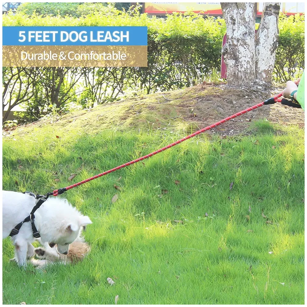 Braided 5 Ft, Strong Dog Leash with Comfortable Padded Handle and Highly Reflective Threads for Small Medium and Large Dogs. (Red) - 5