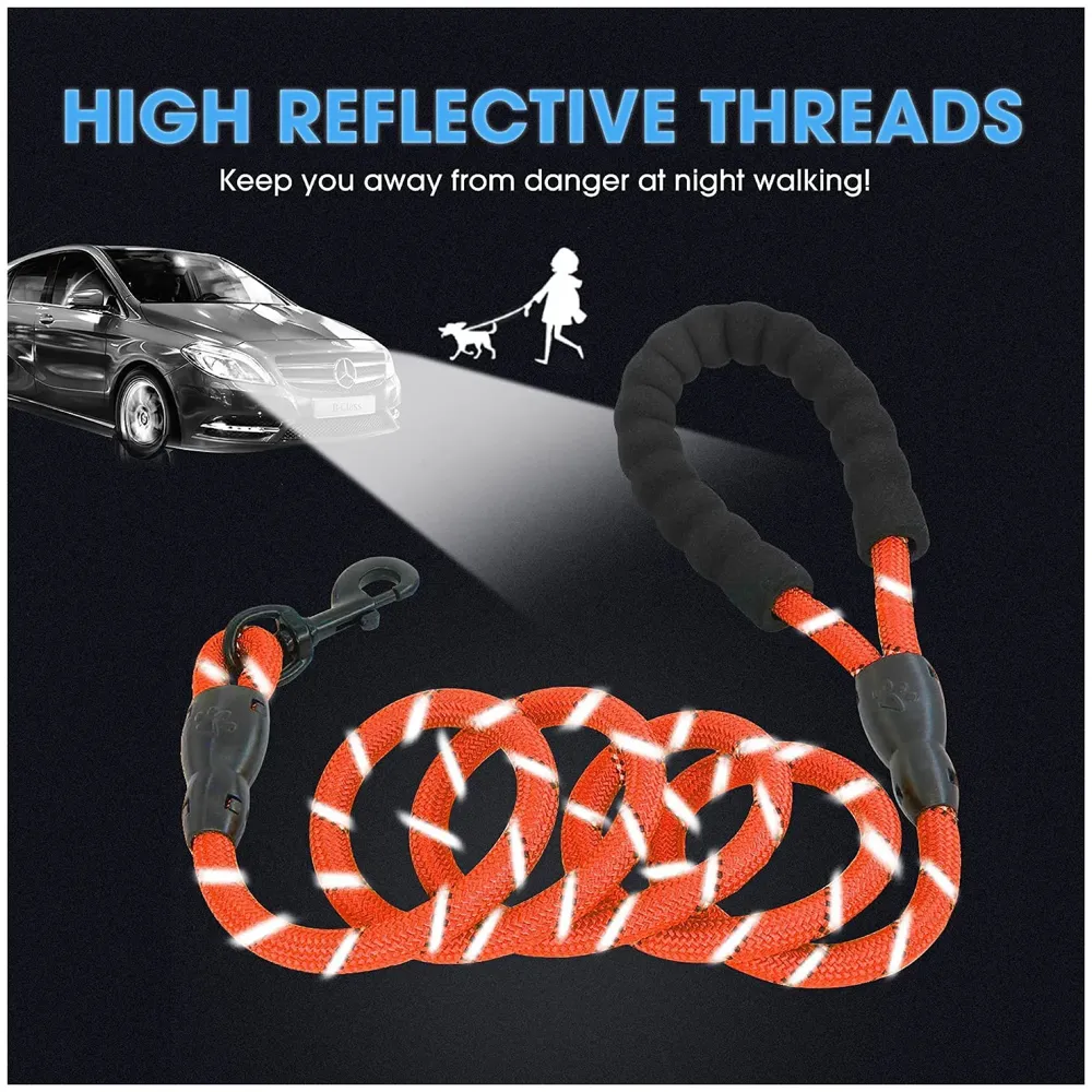Braided 5 Ft, Strong Dog Leash with Comfortable Padded Handle and Highly Reflective Threads for Small Medium and Large Dogs. (Red)