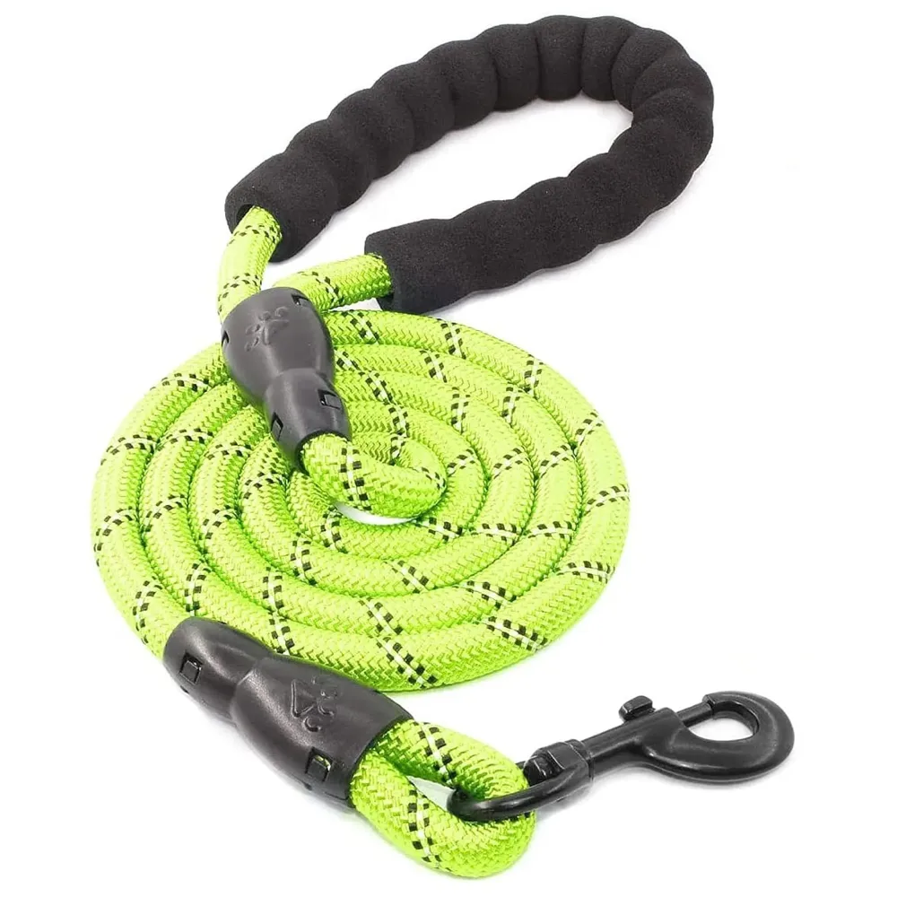 Braided 4 Ft, Strong Dog Leash with Comfortable Padded Handle and Highly Reflective Threads for Small Medium and Large Dogs. (Green)