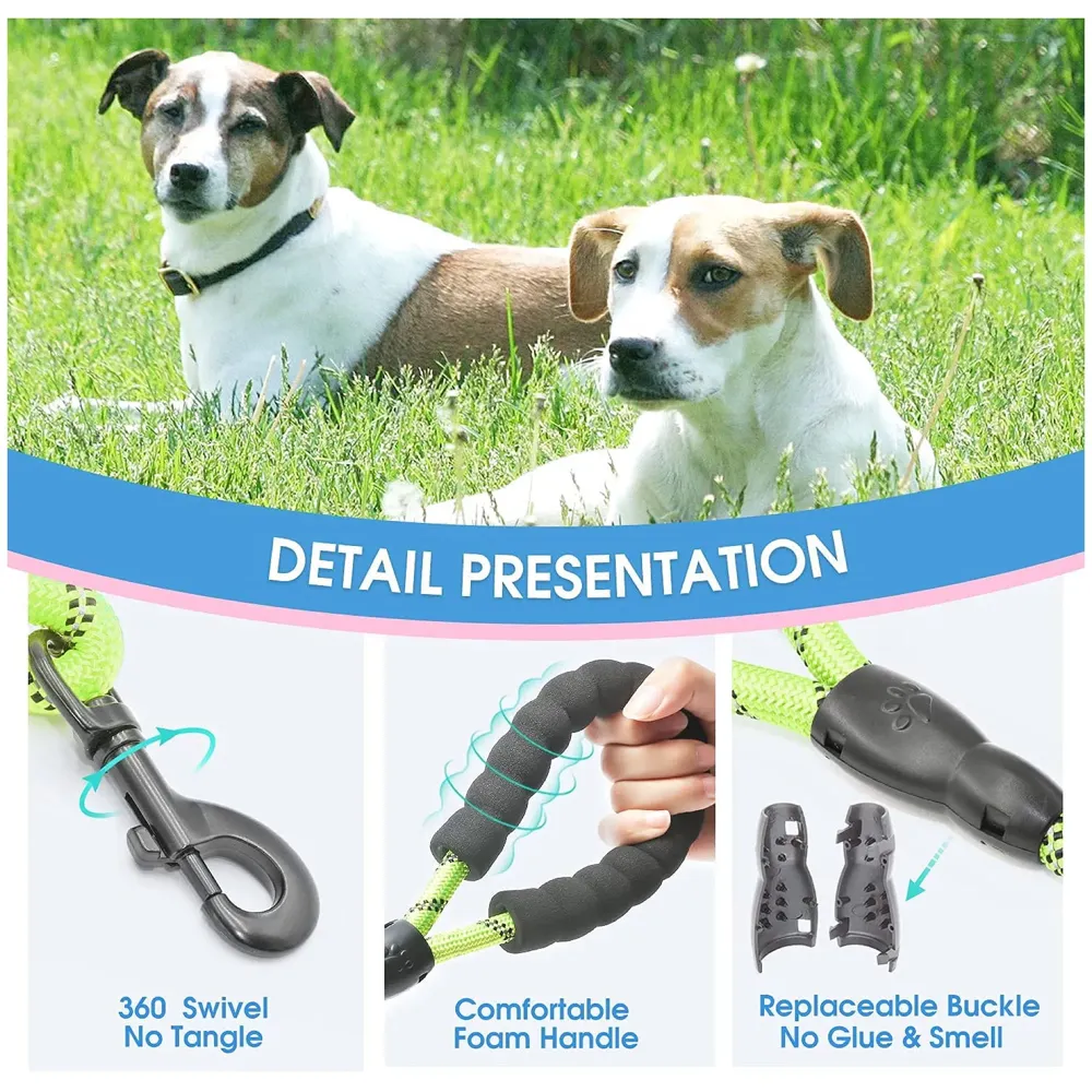 Braided 4 Ft, Strong Dog Leash with Comfortable Padded Handle and Highly Reflective Threads for Small Medium and Large Dogs. (Green)