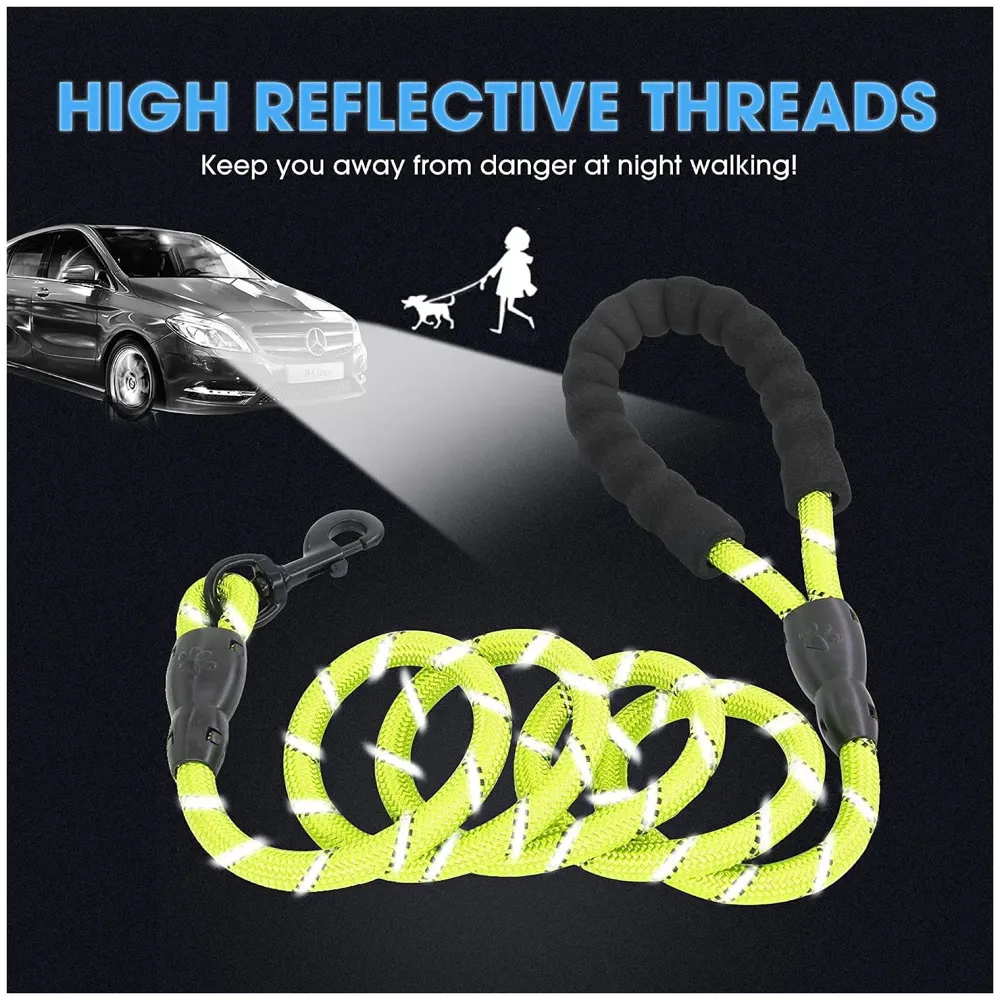 Braided 4 Ft, Strong Dog Leash with Comfortable Padded Handle and Highly Reflective Threads for Small Medium and Large Dogs. (Green)