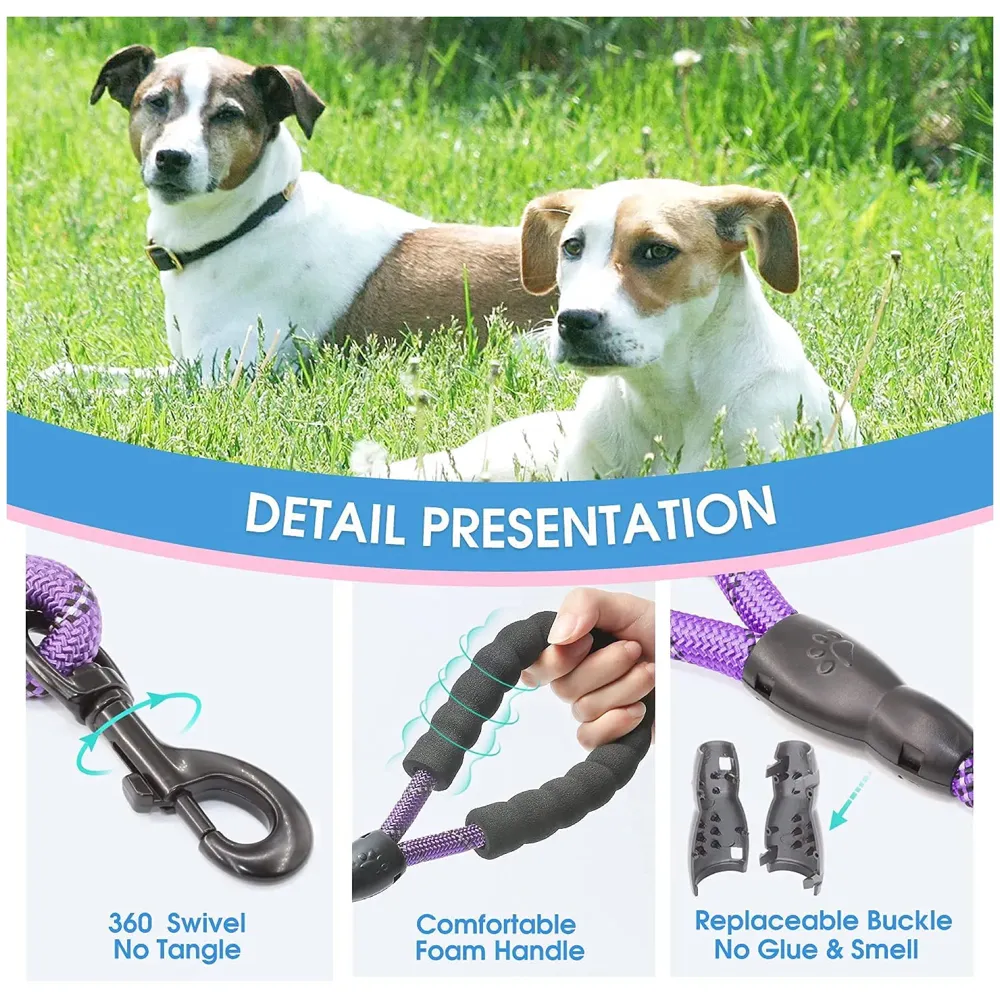 Braided 4 Ft, Strong Dog Leash with Comfortable Padded Handle and Highly Reflective Threads for Small Medium and Large Dogs. (Purple)
