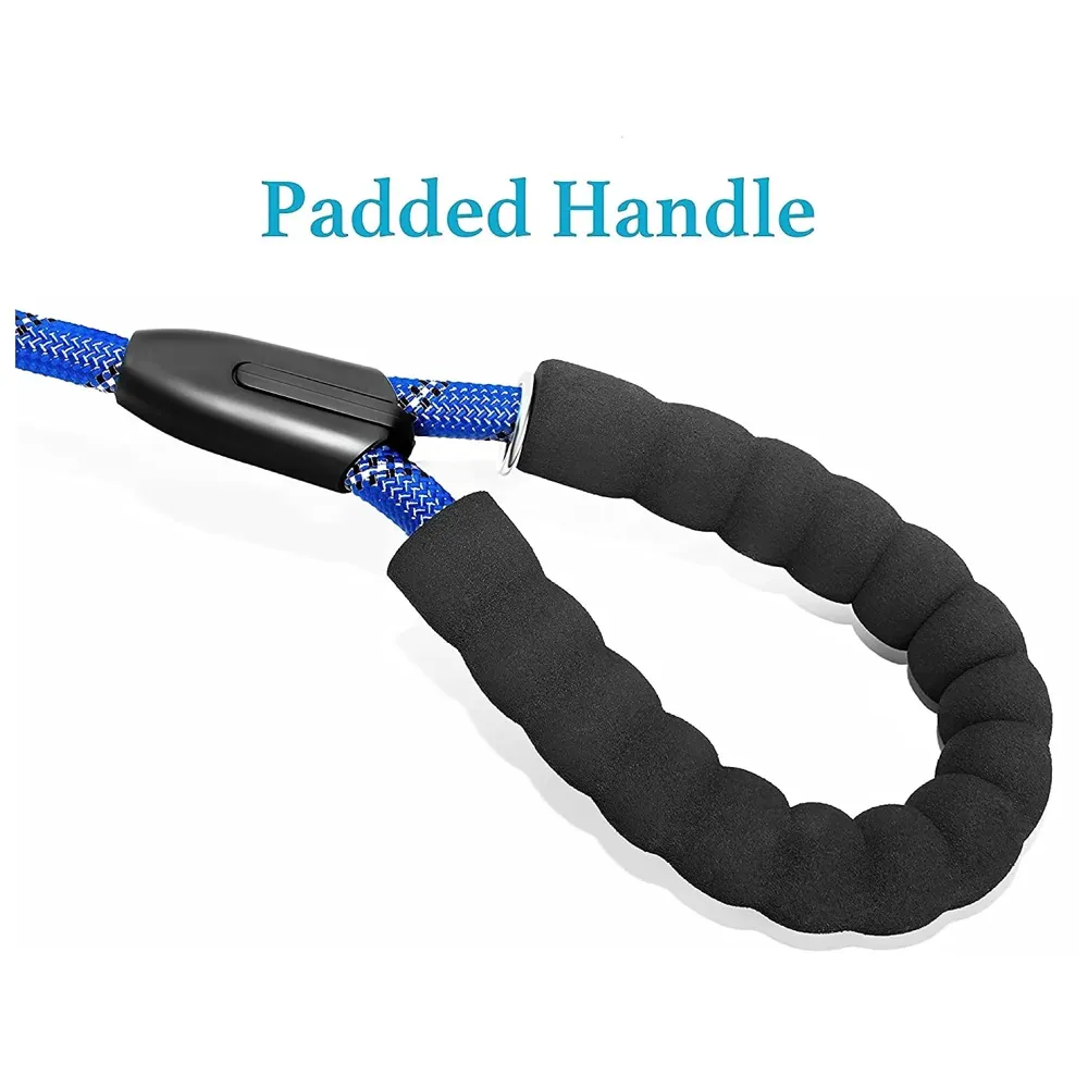 Braided 4 Ft, Strong Dog Leash with Comfortable Padded Handle and Highly Reflective Threads for Small Medium and Large Dogs. (Dark Blue)