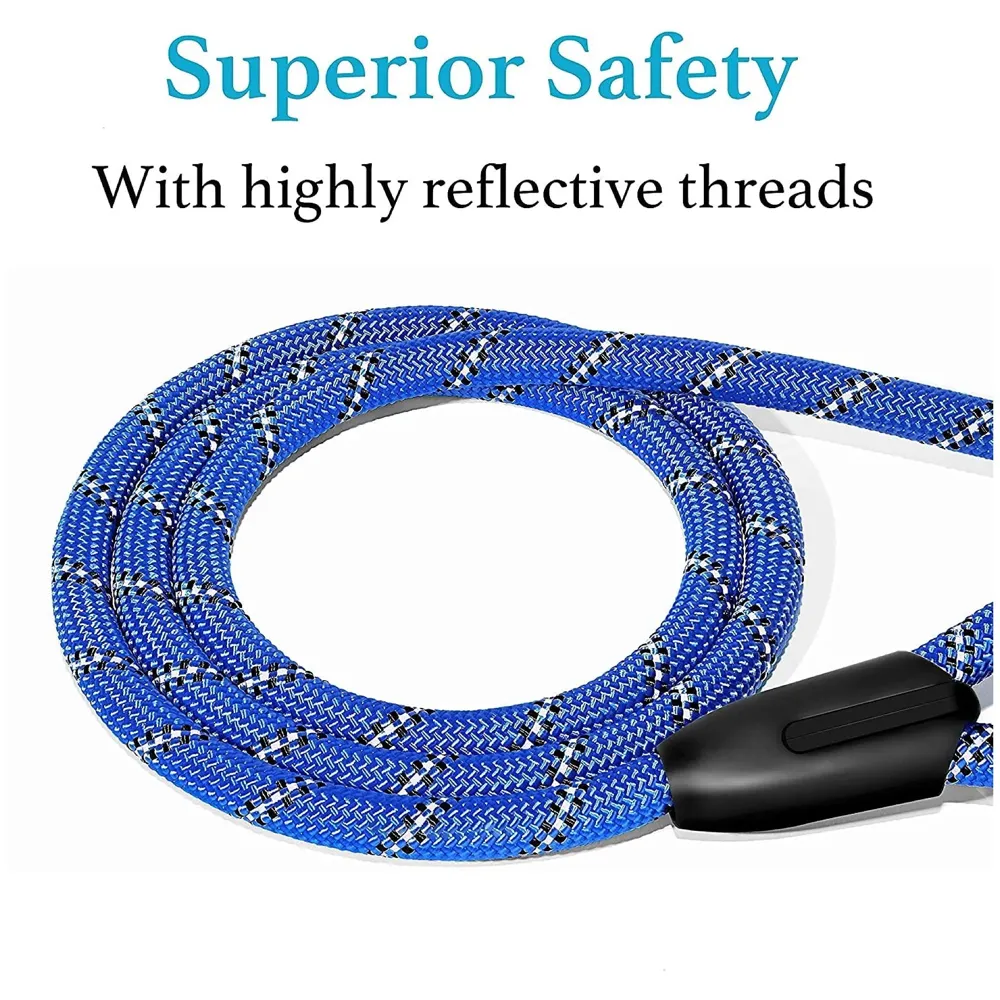 Braided 4 Ft, Strong Dog Leash with Comfortable Padded Handle and Highly Reflective Threads for Small Medium and Large Dogs. (Dark Blue)