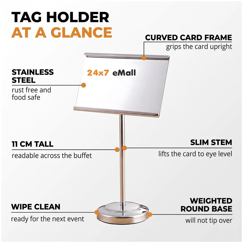Pack of 2 Stainless Steel Buffet Tag Holder Food Name Card Stand
