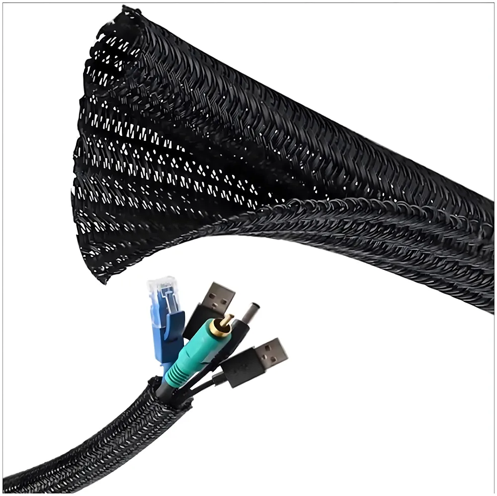 6.6ft Braided Cable Management Sleeve Protector 2 Meter | 1/2 Inch Self-Wrapping Split Wire Loom | TV Computer Home Office | Flexible Cut-to-Length | Black