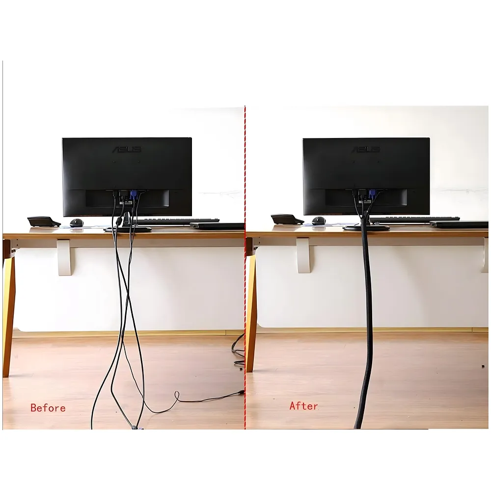 6.6ft Braided Cable Management Sleeve Protector 2 Meter | 1/2 Inch Self-Wrapping Split Wire Loom | TV Computer Home Office | Flexible Cut-to-Length | Black