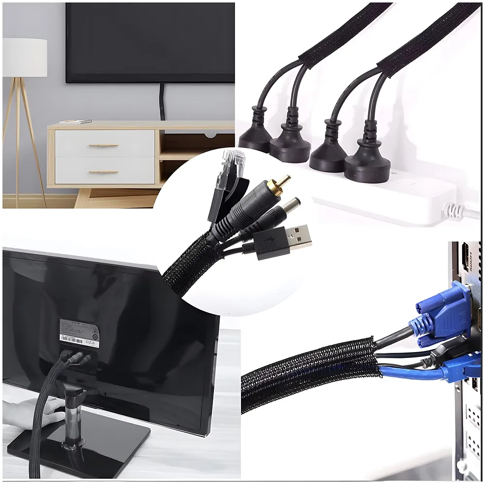 6.6ft Braided Cable Management Sleeve Protector 2 Meter | 1/2 Inch Self-Wrapping Split Wire Loom | TV Computer Home Office | Flexible Cut-to-Length | Black