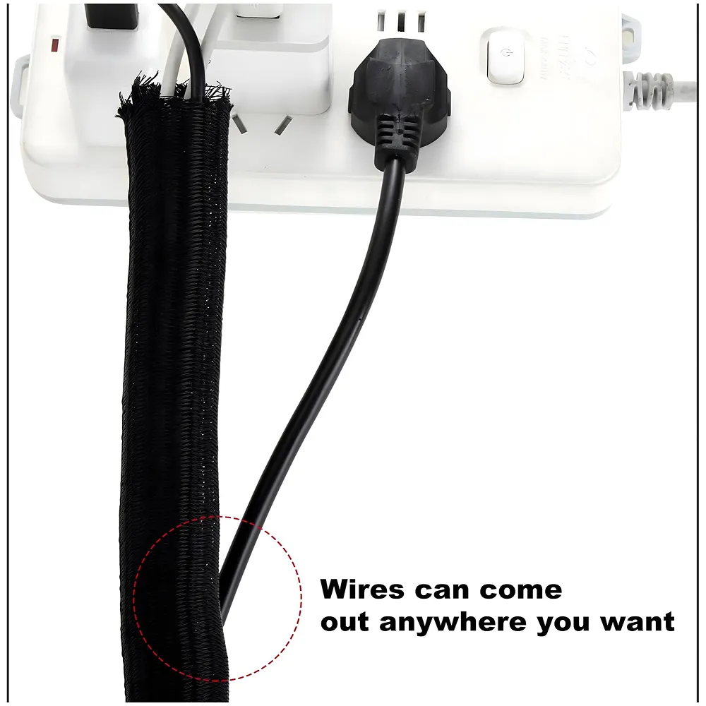6.6ft Braided Cable Management Sleeve Protector 2 Meter | 1/2 Inch Self-Wrapping Split Wire Loom | TV Computer Home Office | Flexible Cut-to-Length | Black