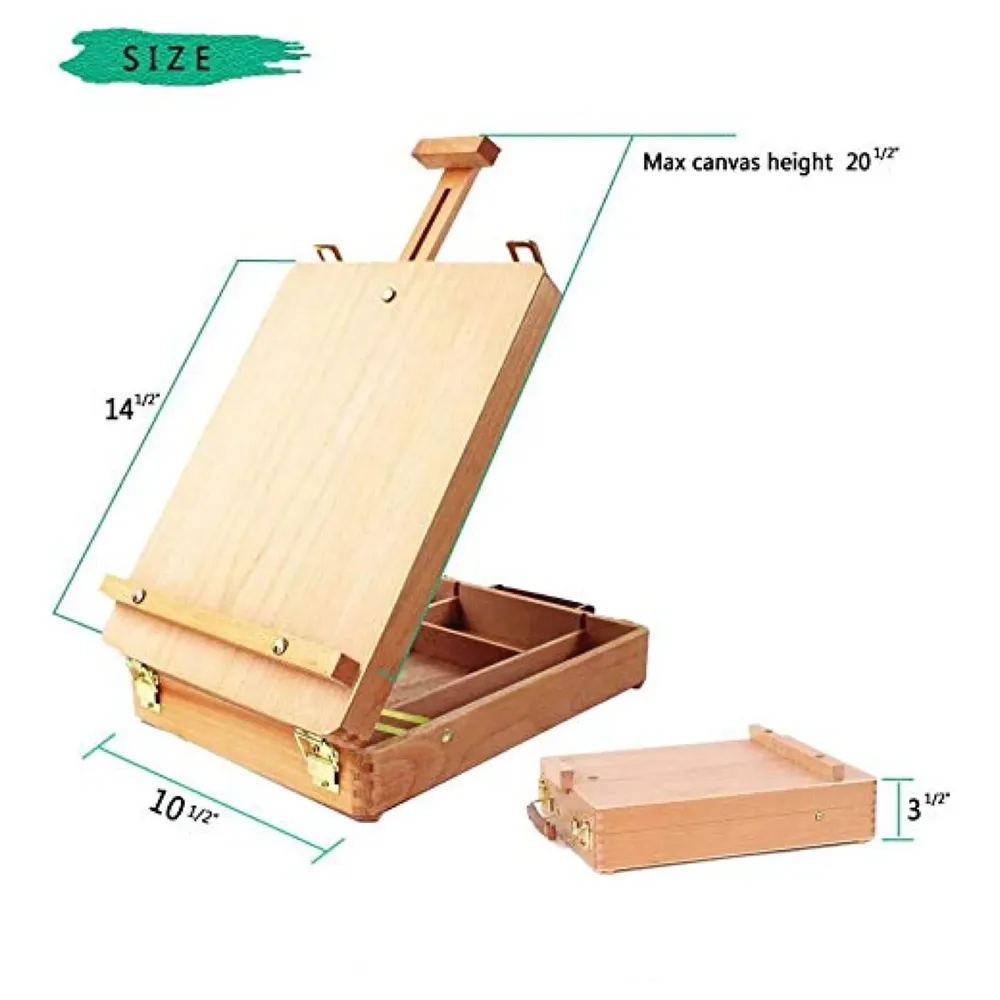 Adjustable Table Top Easel, Premium Wood Box Portable Storage Case, Painting Drawing Sketching