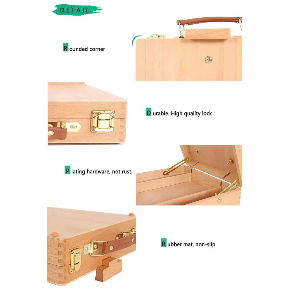 Adjustable Table Top Easel, Premium Wood Box Portable Storage Case, Painting Drawing Sketching